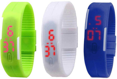 Kissu Led Band Watch Combo of 3 Green, White And Brown Watch - For Couple