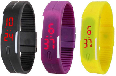 NS18 Silicone Led Magnet Band Combo of 3 Black, Purple And Yellow Watch - For Boys & Girls
NS18 Silicone Led Magnet Band Combo of 3 Black, Purple And Yellow Watch - For Boys & Girls