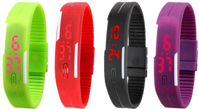 Kissu Led Magnet Band Combo of 4 Green, Red, Black And Purple Watch - For Men & Women