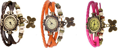 Kissu Vintage Rakhi Watch Combo of 3 Brown, Orange And Pink Watch - For Women 
Kissu Vintage Rakhi Watch Combo of 3 Brown, Orange And Pink Watch - For Women