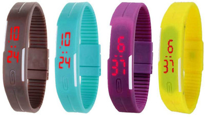 Kissu Led Magnet Band Combo of 4 Brown, Sky Blue, Purple And Yellow Watch - For Men & Women