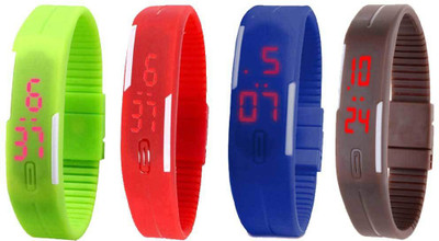 Kissu Led Magnet Band Combo of 4 Green, Red, Blue And Brown Watch - For Men & Women