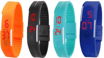Kissu Led Magnet Band Combo of 4 Orange, Black, Sky Blue And Blue Watch - For Men & Women