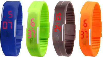 NS18 Silicone Led Magnet Band Combo of 4 Blue, Green, Brown And Orange Watch - For Boys & Girls
NS18 Silicone Led Magnet Band Combo of 4 Blue, Green, Brown And Orange Watch - For Boys & Girls