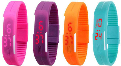 Kissu Led Magnet Band Combo of 4 Pink, Purple, Orange And Sky Blue Watch - For Men & Women