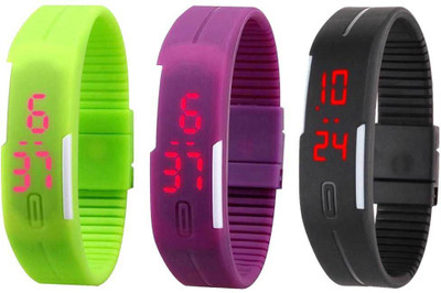 NS18 Silicone Led Magnet Band Combo of 3 Green, Purple And Black Watch - For Boys & Girls
NS18 Silicone Led Magnet Band Combo of 3 Green, Purple And Black Watch - For Boys & Girls