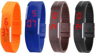 NS18 Silicone Led Magnet Band Combo of 4 Orange, Blue, Brown And Black Watch - For Boys & Girls
NS18 Silicone Led Magnet Band Combo of 4 Orange, Blue, Brown And Black Watch - For Boys & Girls