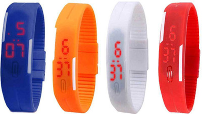 Kissu Led Magnet Band Combo of 4 Blue, Orange, White And Red Watch - For Men & Women