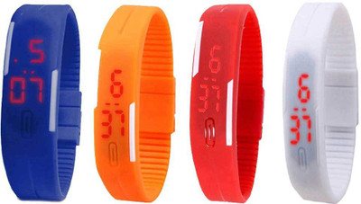 Kissu Led Magnet Band Combo of 4 Blue, Orange, Red And White Watch - For Men & Women