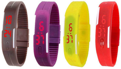Kissu Led Magnet Band Combo of 4 Brown, Pink, Yellow And Red Watch - For Men & Women