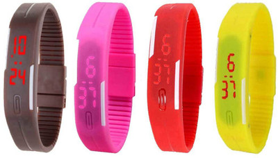 Kissu Led Magnet Band Combo of 4 Brown, Pink, Red And Yellow Watch - For Men & Women
Kissu Led Magnet Band Combo of 4 Brown, Pink, Red And Yellow Watch - For Men & Women