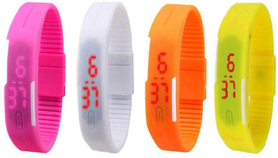 Kissu Led Magnet Band Combo of 4 Pink, White, Orange And Yellow Watch - For Men & Women