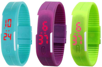Kissu Led Band Watch Combo of 3 Sky Blue, Purple And Green Watch - For Couple