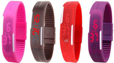 Kissu Led Magnet Band Combo of 4 Pink, Brown, Red And Purple Watch - For Men & Women