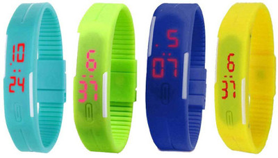NS18 Silicone Led Magnet Band Combo of 4 Sky Blue, Green, Blue And Yellow Watch - For Boys & Girls