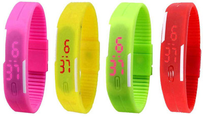 Kissu Led Magnet Band Combo of 4 Pink, Yellow, Green And Red Watch - For Men & Women