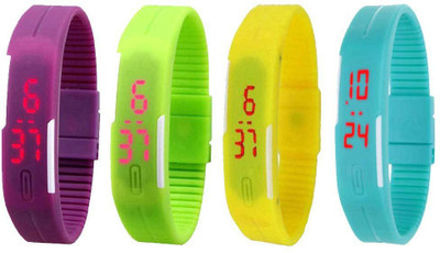 Kissu Led Magnet Band Combo of 4 Purple, Green, Yellow And Sky Blue Watch - For Men & Women