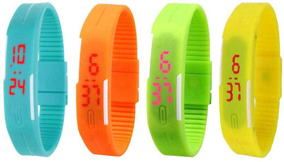 Kissu Led Magnet Band Combo of 4 Sky Blue, Orange, Green And Yellow Watch - For Men & Women