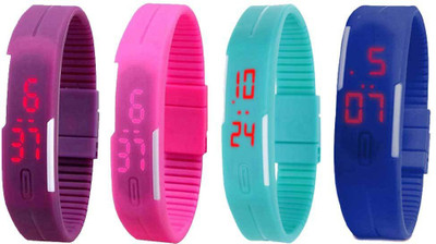NS18 Silicone Led Magnet Band Combo of 4 Purple, Pink, Sky Blue And Blue Watch - For Boys & Girls