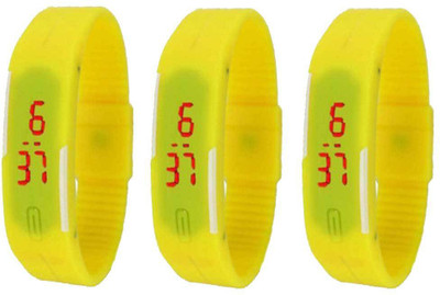 NS18 Silicone Led Magnet Band Combo of 3 Yellow Watch - For Boys & Girls