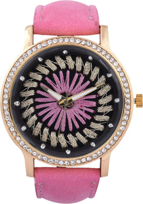 3wish Handmade Pink Dial Leather Strap Watch - For Women