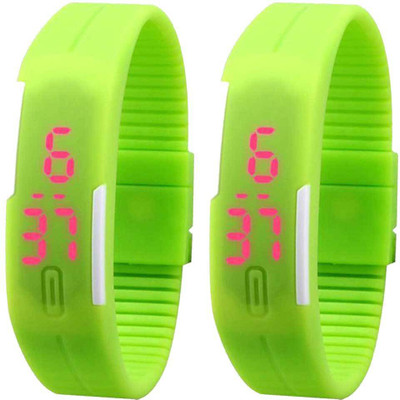 NS18 Silicone Led Magnet Band Set of 2 Green Watch - For Boys & Girls