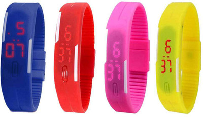 Kissu Led Magnet Band Combo of 4 Blue, Red, Pink And Yellow Watch - For Men & Women
Kissu Led Magnet Band Combo of 4 Blue, Red, Pink And Yellow Watch - For Men & Women