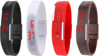 Kissu Led Magnet Band Combo of 4 Black, White, Red And Brown Watch - For Men & Women