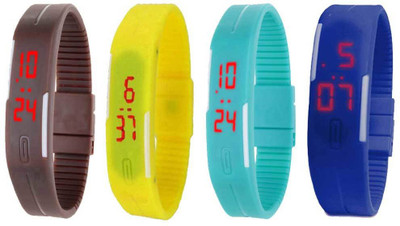 Kissu Led Magnet Band Combo of 4 Brown, Yellow, Sky Blue And Blue Watch - For Men & Women