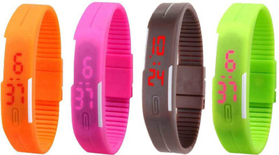 NS18 Silicone Led Magnet Band Combo of 4 Orange, Pink, Brown And Green Watch - For Boys & Girls
NS18 Silicone Led Magnet Band Combo of 4 Orange, Pink, Brown And Green Watch - For Boys & Girls