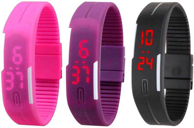 RSN Silicone Led Magnet Band Combo of 3 Pink, Purple And Black Watch - For Men & Women
RSN Silicone Led Magnet Band Combo of 3 Pink, Purple And Black Watch - For Men & Women