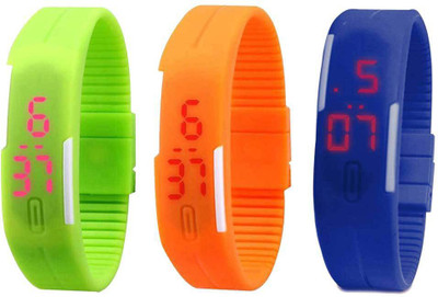 Kissu Led Band Watch Combo of 3 Green, Orange And Brown Watch - For Couple
