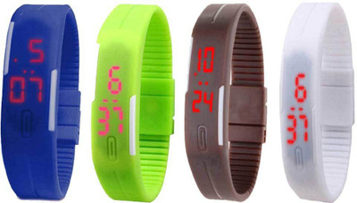 Kissu Led Magnet Band Combo of 4 Blue, Green, Brown And White Watch - For Men & Women