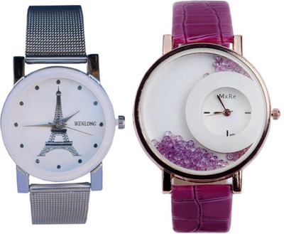Creator White Designer And Half Moon Style Inner Stones Watch - For Men & Women
