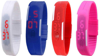 Kissu Led Magnet Band Combo of 4 White, Blue, Red And Pink Watch - For Men & Women