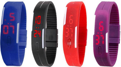 Kissu Led Magnet Band Combo of 4 Blue, Black, Red And Purple Watch - For Men & Women
Kissu Led Magnet Band Combo of 4 Blue, Black, Red And Purple Watch - For Men & Women