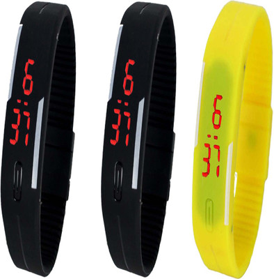 Twok Combo of Led Band Black + Black + Yellow Watch - For Men & Women