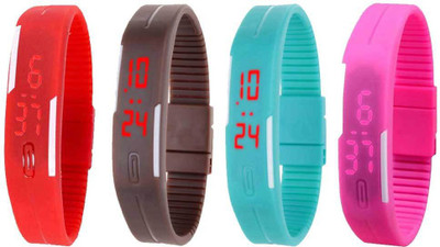 Kissu Led Magnet Band Combo of 4 Red, Brown, Sky Blue And Pink Watch - For Men & Women
