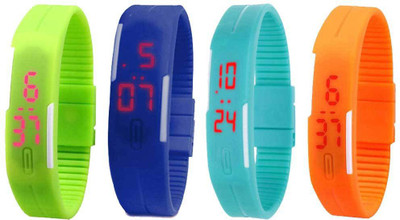 Kissu Led Magnet Band Combo of 4 Green, Blue, Sky Blue And Orange Watch - For Men & Women