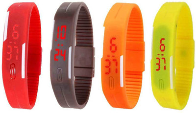 Kissu Led Magnet Band Combo of 4 Red, Brown, Orange And Yellow Watch - For Men & Women