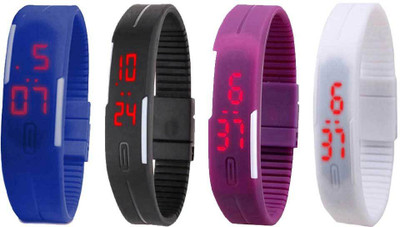 NS18 Silicone Led Magnet Band Combo of 4 Blue, Black, Purple And White Watch - For Boys & Girls
NS18 Silicone Led Magnet Band Combo of 4 Blue, Black, Purple And White Watch - For Boys & Girls