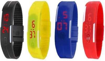 NS18 Silicone Led Magnet Band Watch Combo of 4 Black, Yellow, Blue And Red Watch - For Couple