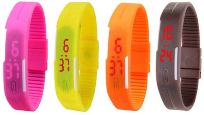 Kissu Led Magnet Band Combo of 4 Pink, Yellow, Orange And Brown Watch - For Men & Women