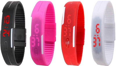 NS18 Silicone Led Magnet Band Combo of 4 Black, Pink, Red And White Watch - For Boys & Girls
NS18 Silicone Led Magnet Band Combo of 4 Black, Pink, Red And White Watch - For Boys & Girls