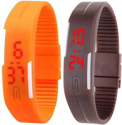 Kissu Led Band Watch Combo of 2 Orange And Brown Watch - For Couple