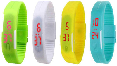 NS18 Silicone Led Magnet Band Watch Combo of 4 Green, White, Yellow And Sky Blue Watch - For Couple