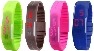 Kissu Led Magnet Band Combo of 4 Green, Brown, Pink And Blue Watch - For Men & Women