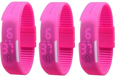 RSN Silicone Led Magnet Band Combo of 3 Pink Watch - For Men & Women