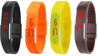 NS18 Silicone Led Magnet Band Combo of 4 Black, Orange, Yellow And Brown Watch - For Boys & Girls
NS18 Silicone Led Magnet Band Combo of 4 Black, Orange, Yellow And Brown Watch - For Boys & Girls