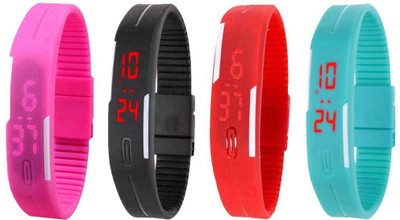 Kissu Led Magnet Band Combo of 4 Pink, Black, Red And Sky Blue Watch - For Men & Women